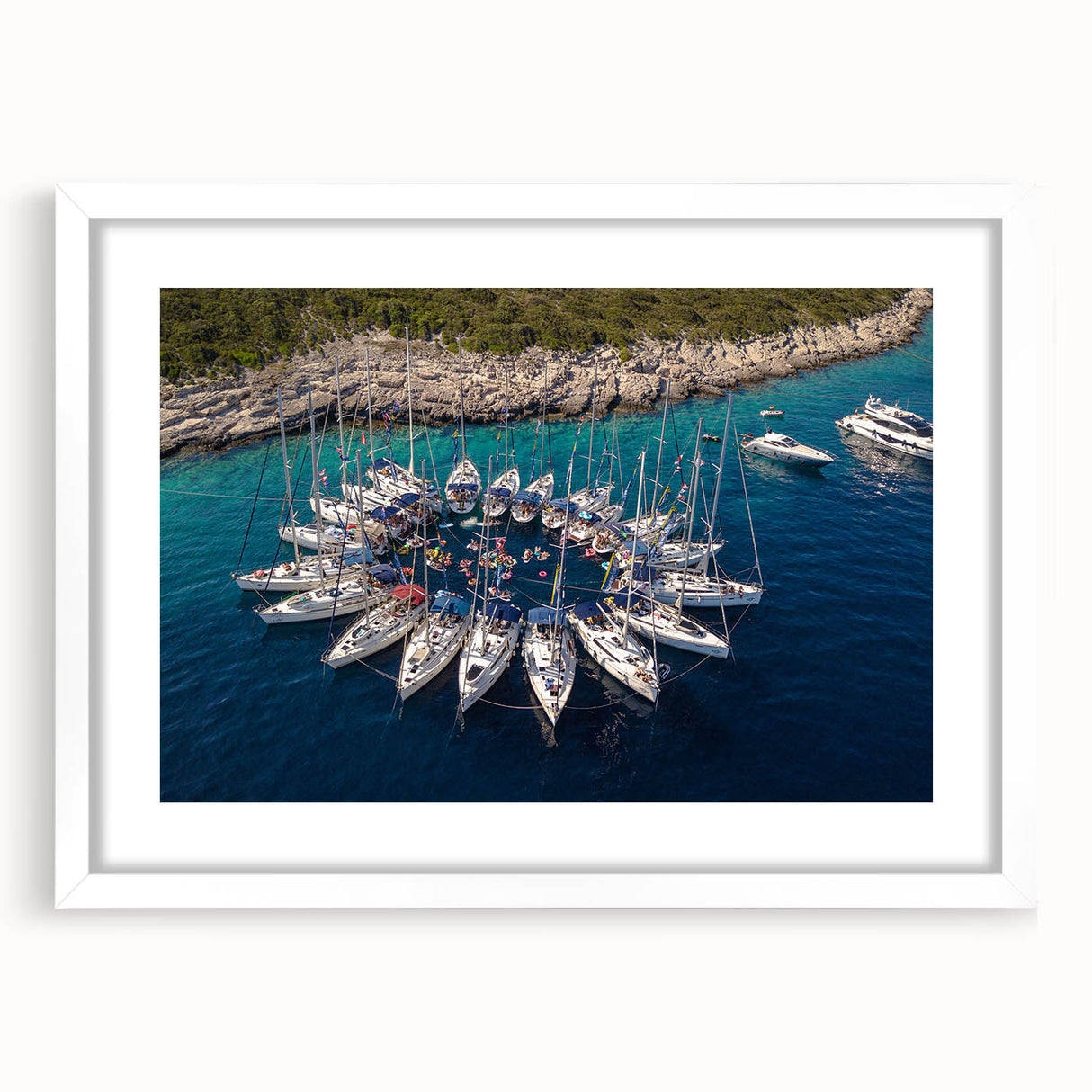 Textured abstract art print of Monaco scenery in muted earth tones, framed with a white mat, suitable for bedroom decor.