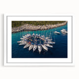 Textured abstract art print of Monaco scenery in muted earth tones, framed with a white mat, suitable for bedroom decor.