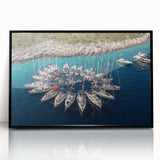 Large abstract wall art depicting a European Monaco scenery in muted gray and blue tones on a framed acrylic.