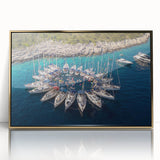 Art deco poster of Monaco scenery in gold and blue tones on framed acrylic, suitable for modern art wall decor.