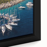 Extra large framed canvas of Monaco scenery in black with colorful, textured details, ideal for living room decor.