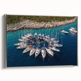 Framed canvas of a vintage Monaco landscape painting in vibrant colors, ideal for living room decor.