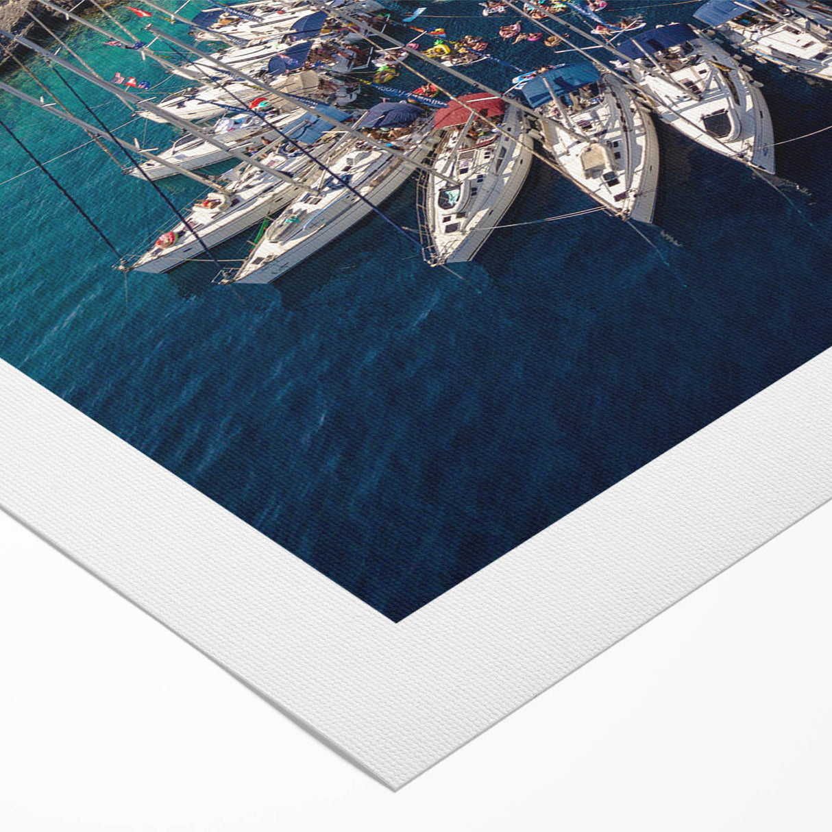 Art deco poster of Monaco scenery in muted blues and grays on rolled canvas, suitable for dining room wall art.