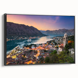 Black and white landscape art painting of Montenegro on framed canvas, ideal for bedroom wall art.