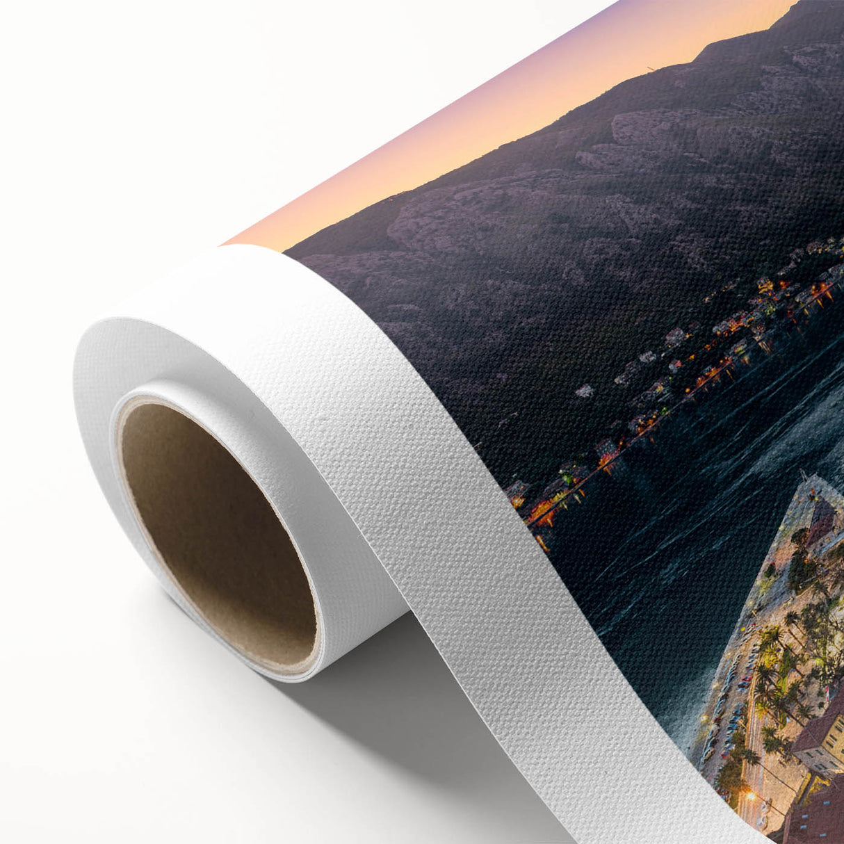 Art Deco poster of Montenegro scenery on rolled canvas, featuring muted earth tones, ideal for nursery wall art.