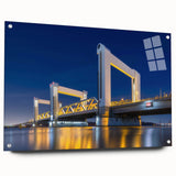 Acrylic print of Amsterdam scenery with muted blue and gray tones, ideal for dining room decor.