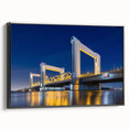 Black and white framed canvas of Amsterdam landscape with vintage poster art style, suitable for bedroom decor.