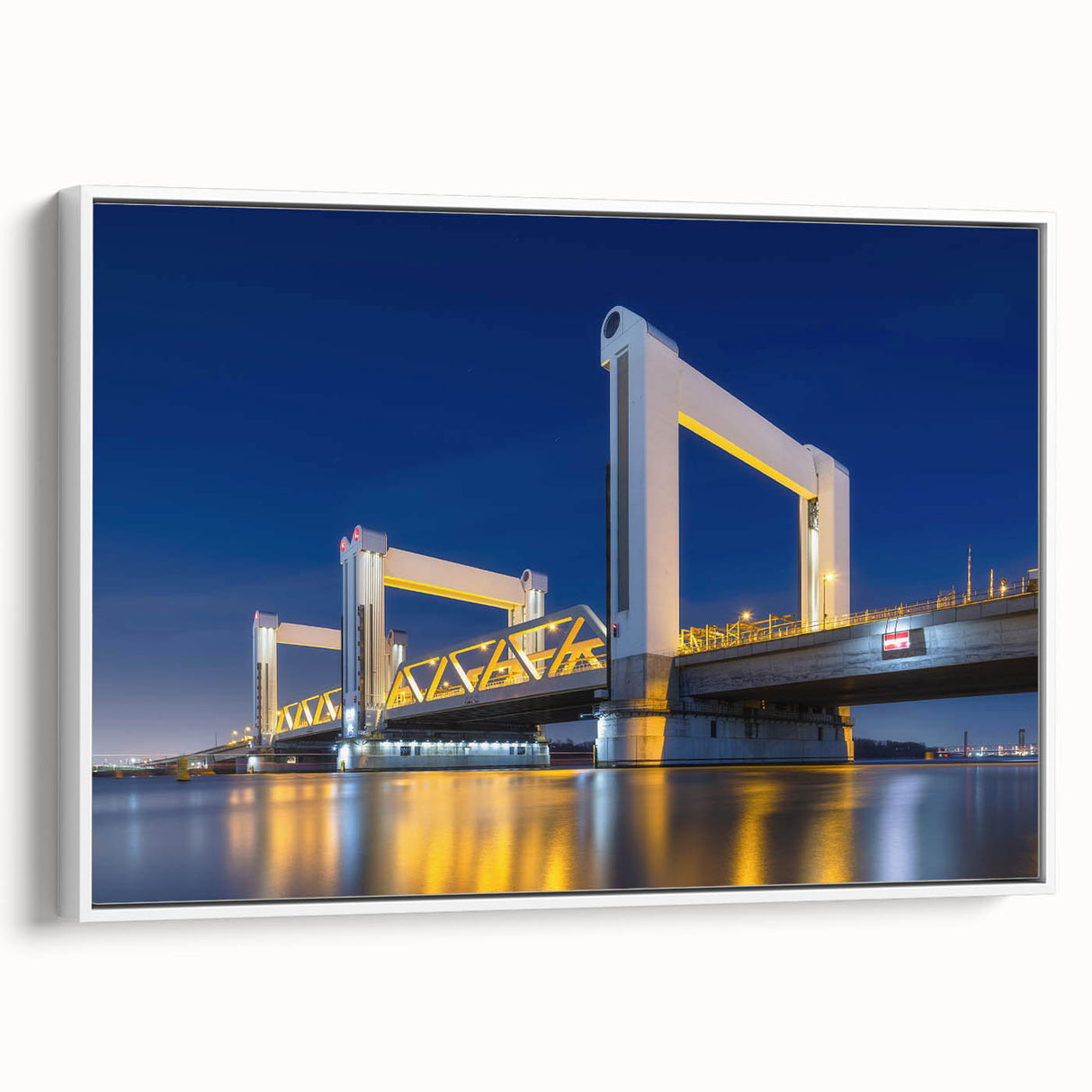Vintage poster art of Amsterdam scenery in colorful hues on a large framed canvas, ideal for living room decor.