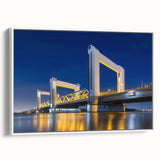 Vintage poster art of Amsterdam scenery in colorful hues on a large framed canvas, ideal for living room decor.
