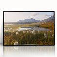 Large abstract wall art depicting a Norwegian landscape in muted earth tones, framed in black acrylic.