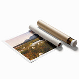 Extra large rolled print featuring a serene Norwegian landscape with muted green and blue tones.