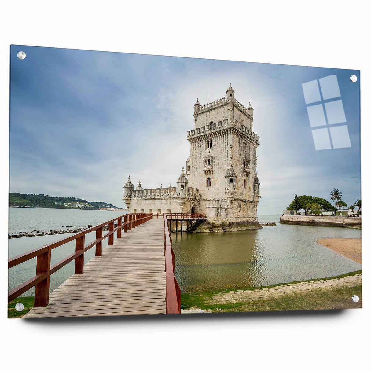 Acrylic print of Lisbon scenery in muted earth tones, ideal for bedroom or dining room decor.