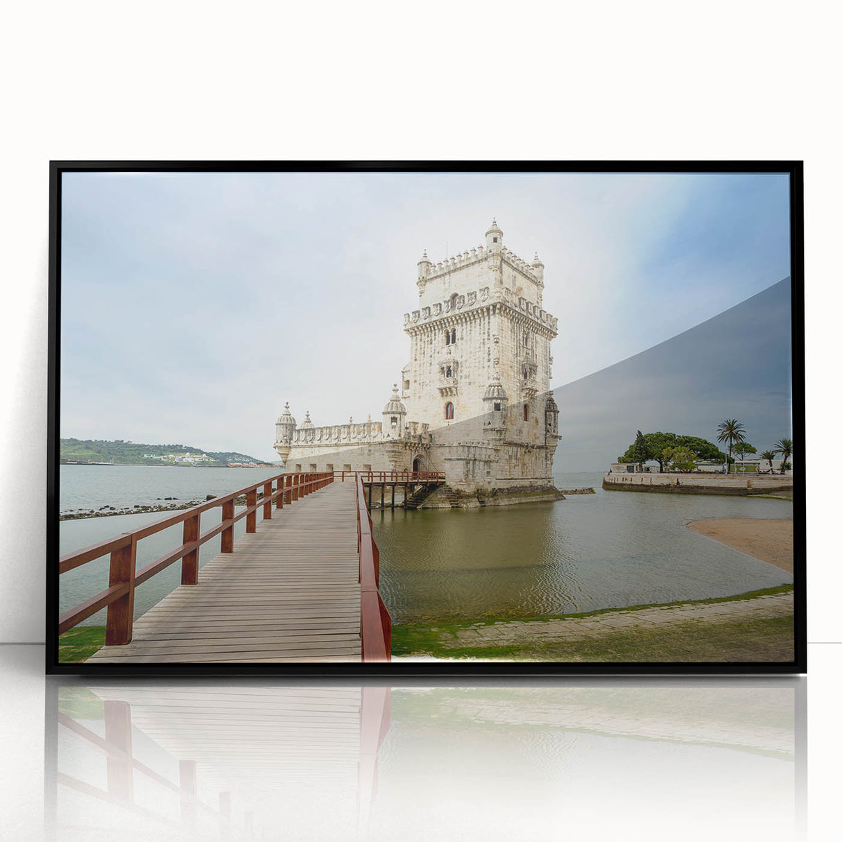 Large abstract wall art of Lisbon's cityscape in muted earth tones on a framed acrylic.