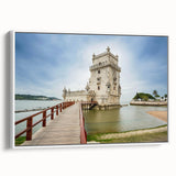 Vintage poster art of Lisbon scenery on extra-large framed canvas, featuring colorful art on a black background.