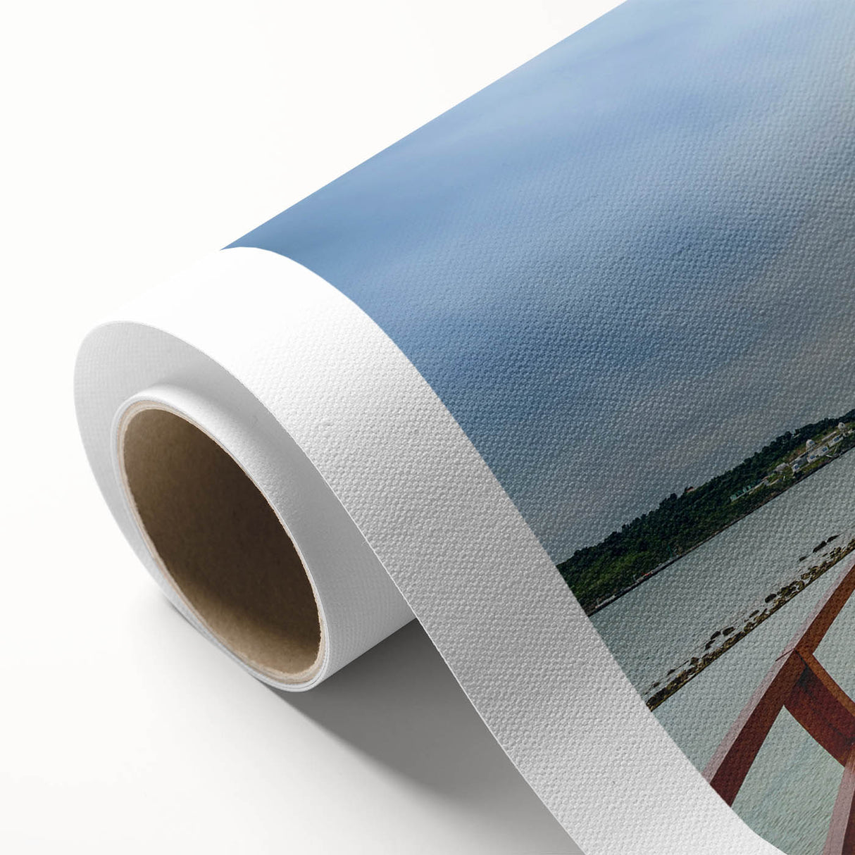 Art deco poster of Lisbon scenery in pastel shades on rolled canvas, ideal for nursery wall art.