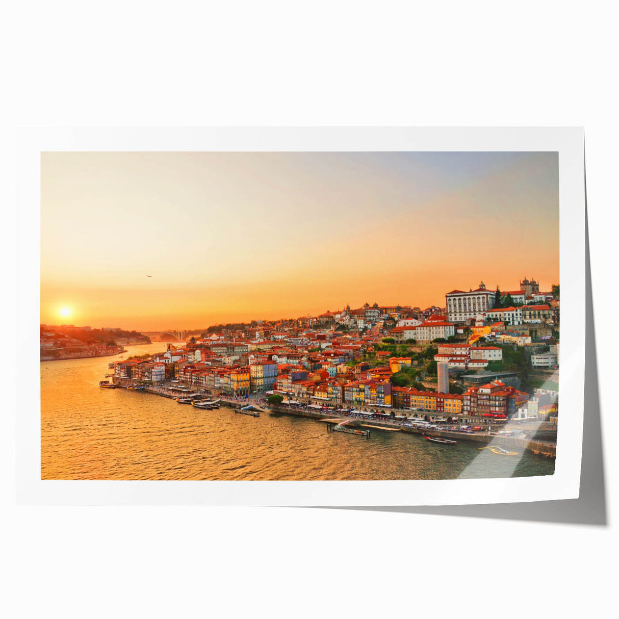 Extra large rolled print of Porto, Portugal scenery with vibrant sunset colors, ideal for art wall dining room.