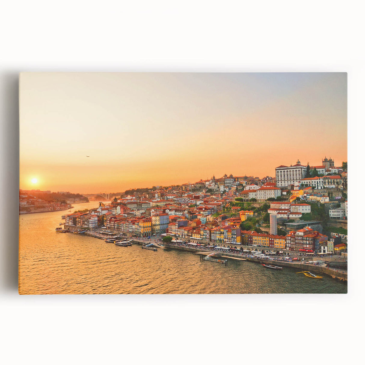 Black and white stretched canvas of Porto, Portugal cityscape, ideal for kitchen wall art or bedroom ambiance.