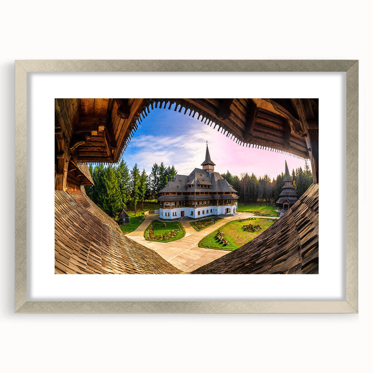 Extra large wall art featuring an abstract representation of a European scenery in Romania.