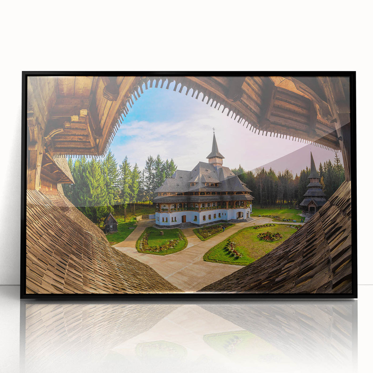 Large abstract wall art depicting a Romanian landscape in muted earth tones on a framed acrylic.