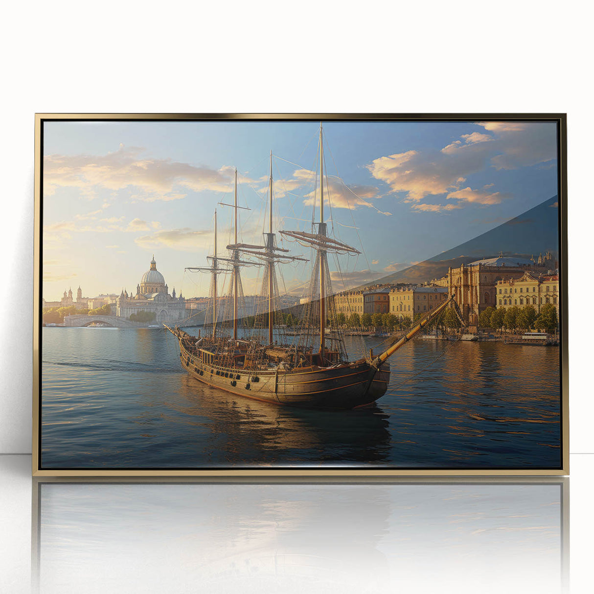 Art Deco style poster of Saint Petersburg skyline in gold and black tones on acrylic, ideal for modern art wall decor.