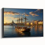 Black and white framed canvas of a vintage-style Petersburg landscape, ideal for bedroom wall art.