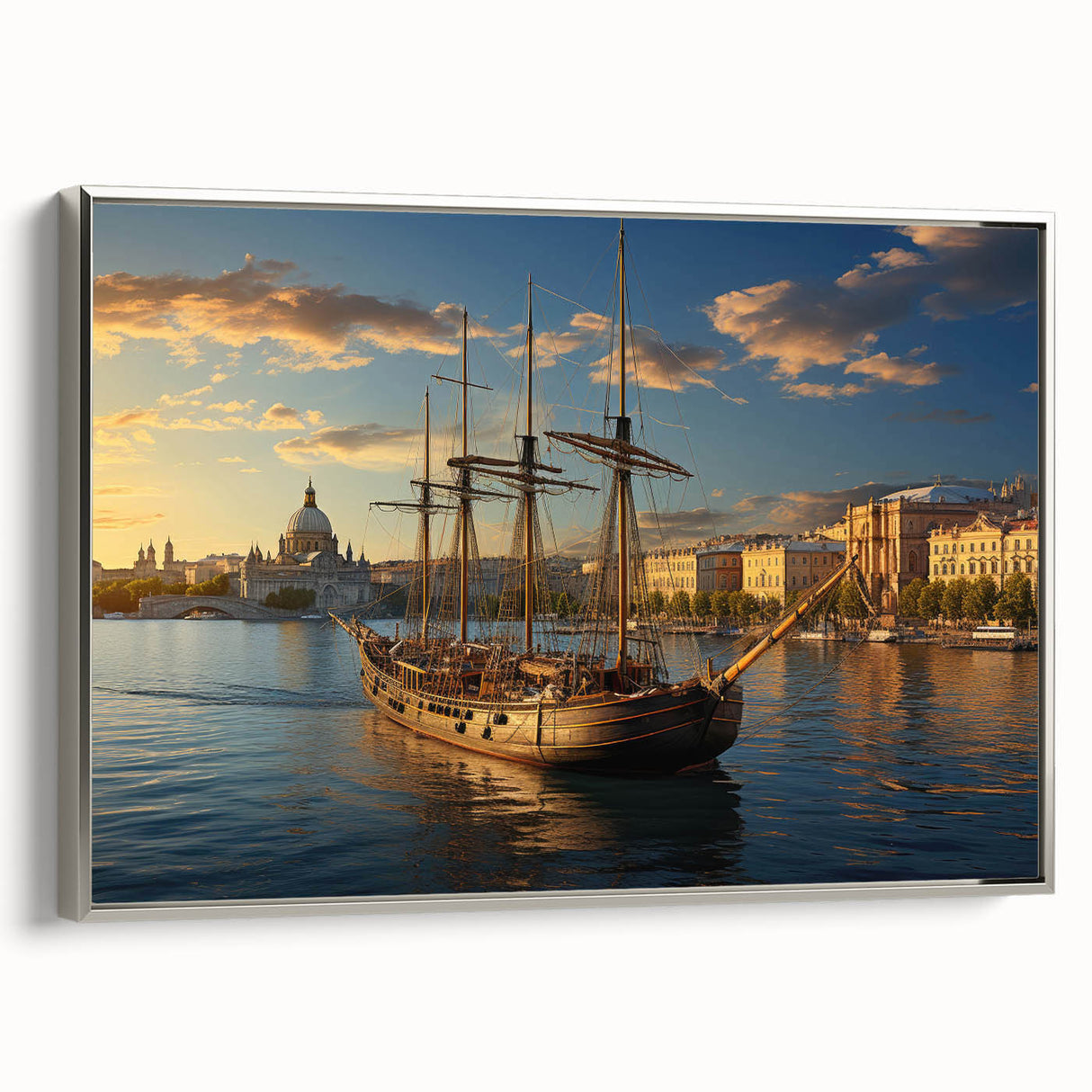 Landscape art painting of a colorful St. Petersburg scene on framed canvas, ideal for adding a vintage touch to any room.