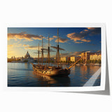 Extra large rolled print of a European cityscape with muted floral designs, ideal for art wall dining room decor.