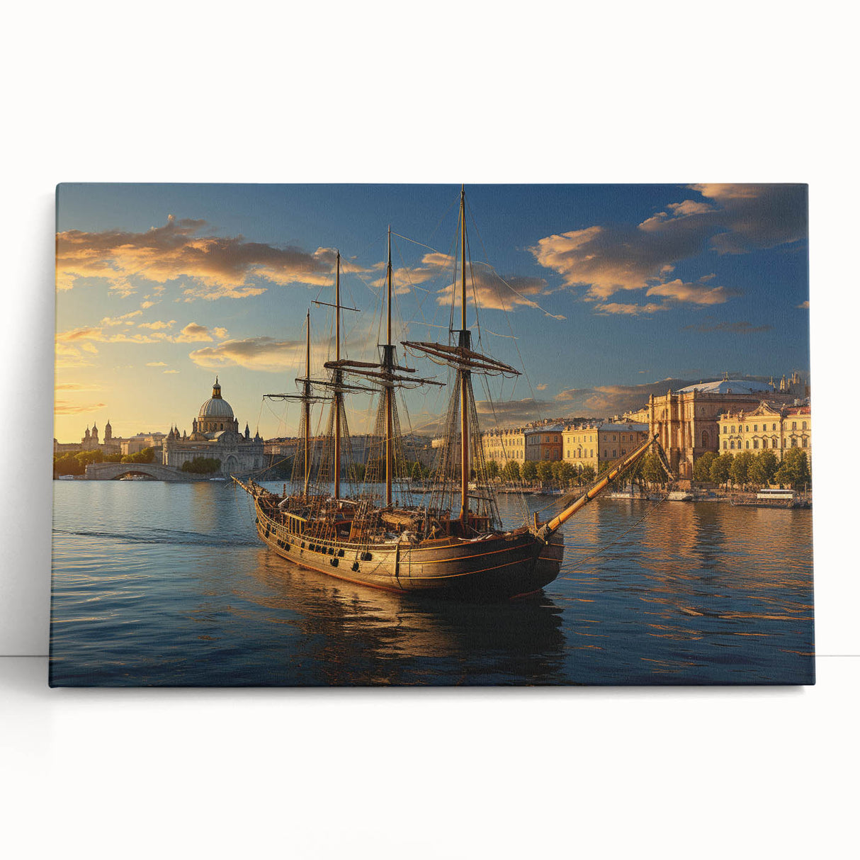 Black and white photograph of St. Petersburg landscape on large stretched canvas, suitable for kitchen wall art.