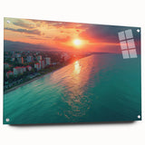 Acrylic print of a large abstract depiction of Sochi, featuring muted earth tones, ideal for dining room decor.