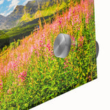 Large abstract wall art depicting a European Slovakian landscape in muted green and blue tones, acrylic print.