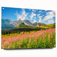 Acrylic print of a Slovakian landscape in muted greens and blues, ideal for dining room decor.