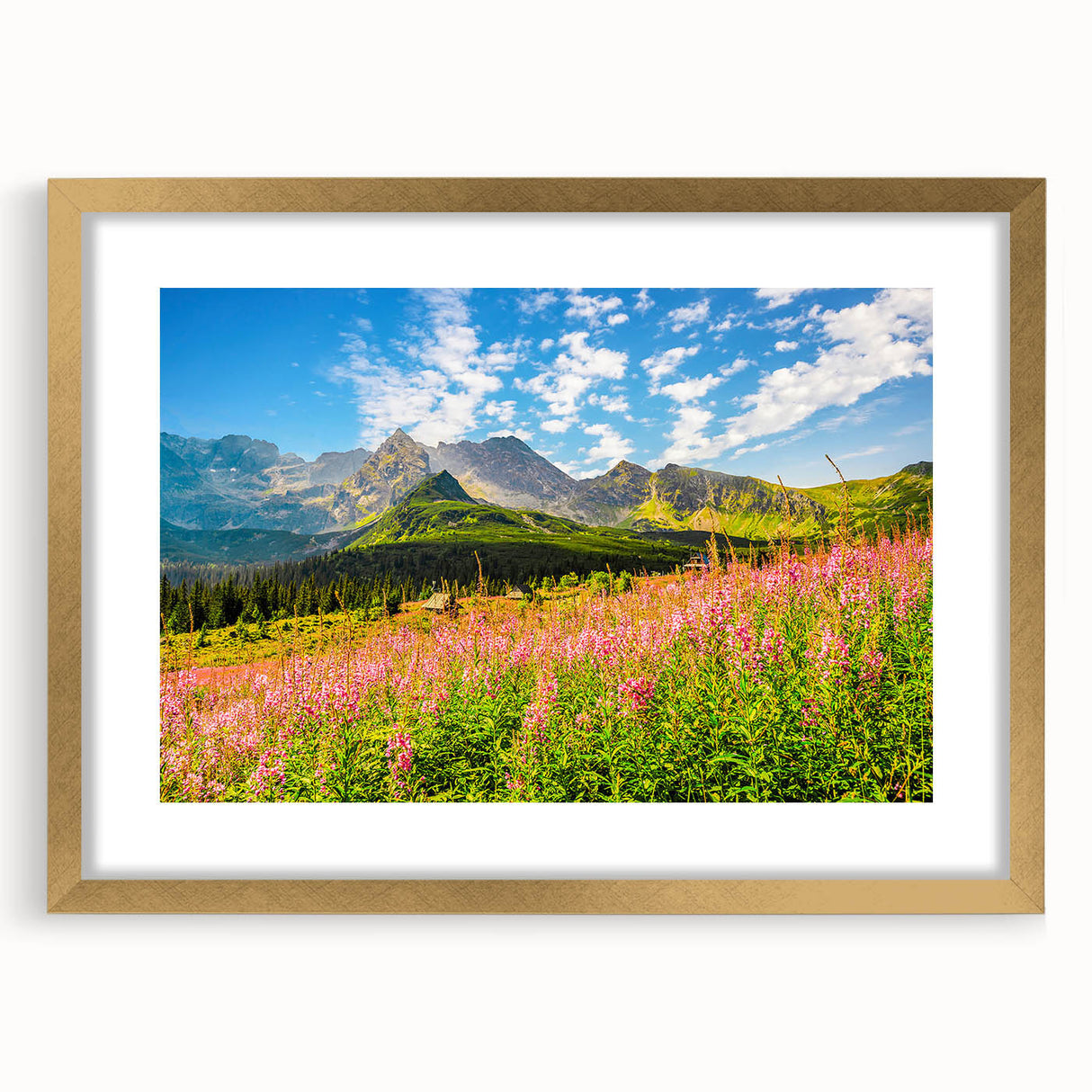 Abstract art print of a European scenery in Slovakia, featuring muted earth tones on a framed canvas.
