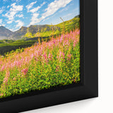 Extra large framed canvas of a textured European scenery in vibrant colors, ideal for living room wall art.