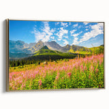 Framed canvas featuring a vintage-style landscape painting of a Slovakian scenery, ideal for bedroom wall art.
