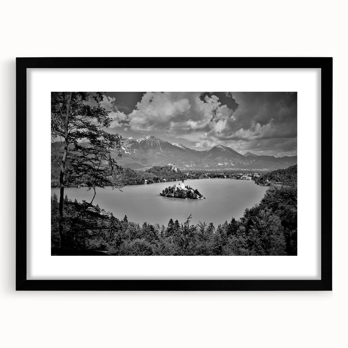 Extra large, textured abstract art print of colorful European scenery on a black framed canvas, ideal for living room decor.