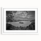 Extra large abstract art print of a textured European scenery in muted earth tones, framed with a white mat.