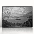 Large abstract wall art depicting a Slovenian landscape in muted earth tones, framed in black acrylic.