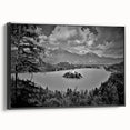 Black and white framed canvas of a Slovenian landscape, ideal for bedroom wall decor.