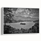 Framed canvas of a vintage-style Slovenian landscape, featuring muted earth tones, ideal for bedroom wall art.