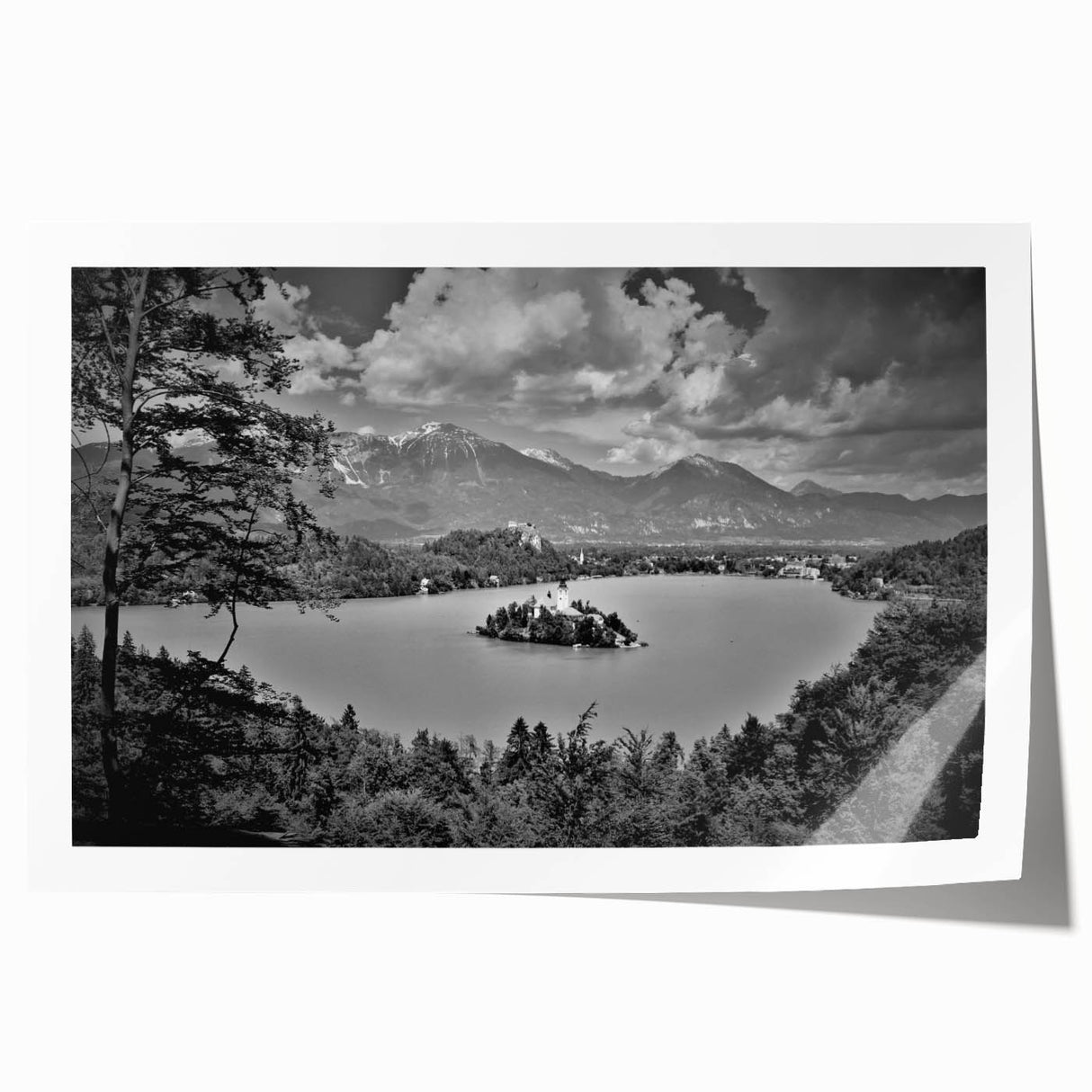 Extra large rolled print of European scenery with vibrant green and blue tones, suitable for art wall dining room.