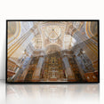 Large abstract wall art depicting a vibrant Andalucian landscape in mid-century modernist style, framed in black acrylic.