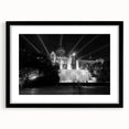 Extra large textured abstract art print of colorful Barcelona scenery in a black frame, ideal for living room decor.
