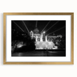 Abstract art print of Barcelona scenery in muted earth tones on a framed canvas, suitable for dining room decor.
