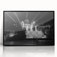 Large abstract wall art depicting a European Barcelona scenery in muted tones on a framed acrylic.