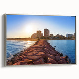 Landscape art painting of Valencia with vibrant colors on a silver-framed canvas, ideal for living room decor.