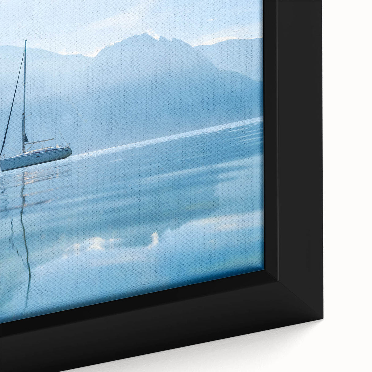 Close-up of a textured Geneva scenery on extra-large framed canvas, featuring black and colorful art.