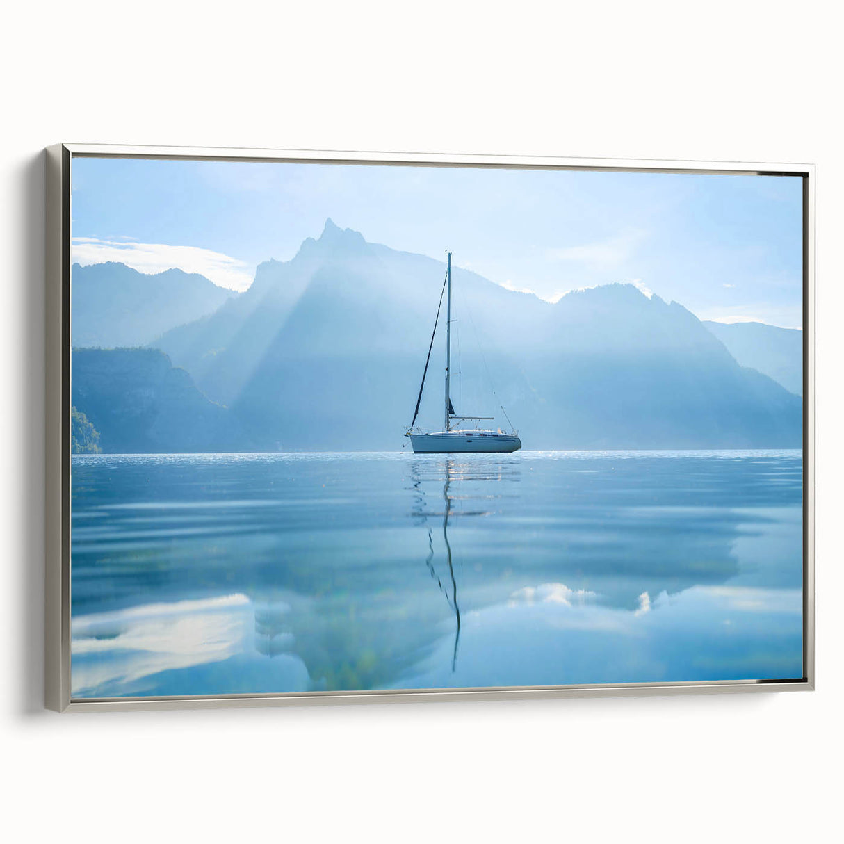 Framed canvas depicting a vintage-style landscape art painting of Geneva, with a palette of black and colorful art tones.