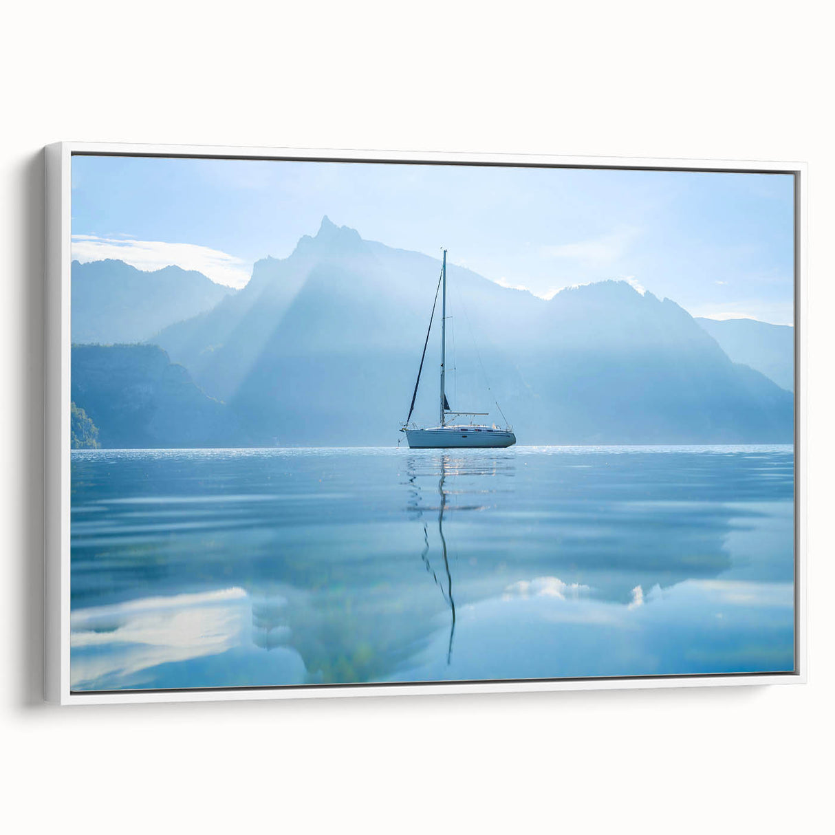 Vintage poster art of Geneva scenery on extra large framed canvas, featuring colorful art in pastel shades.