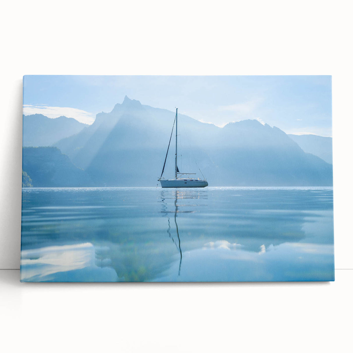 Black and white large art print of Geneva scenery on stretched canvas, ideal for kitchen wall art or bedroom decor.
