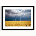 Abstract art print of vibrant, colorful scenery in extra large format, textured surface, framed in black.